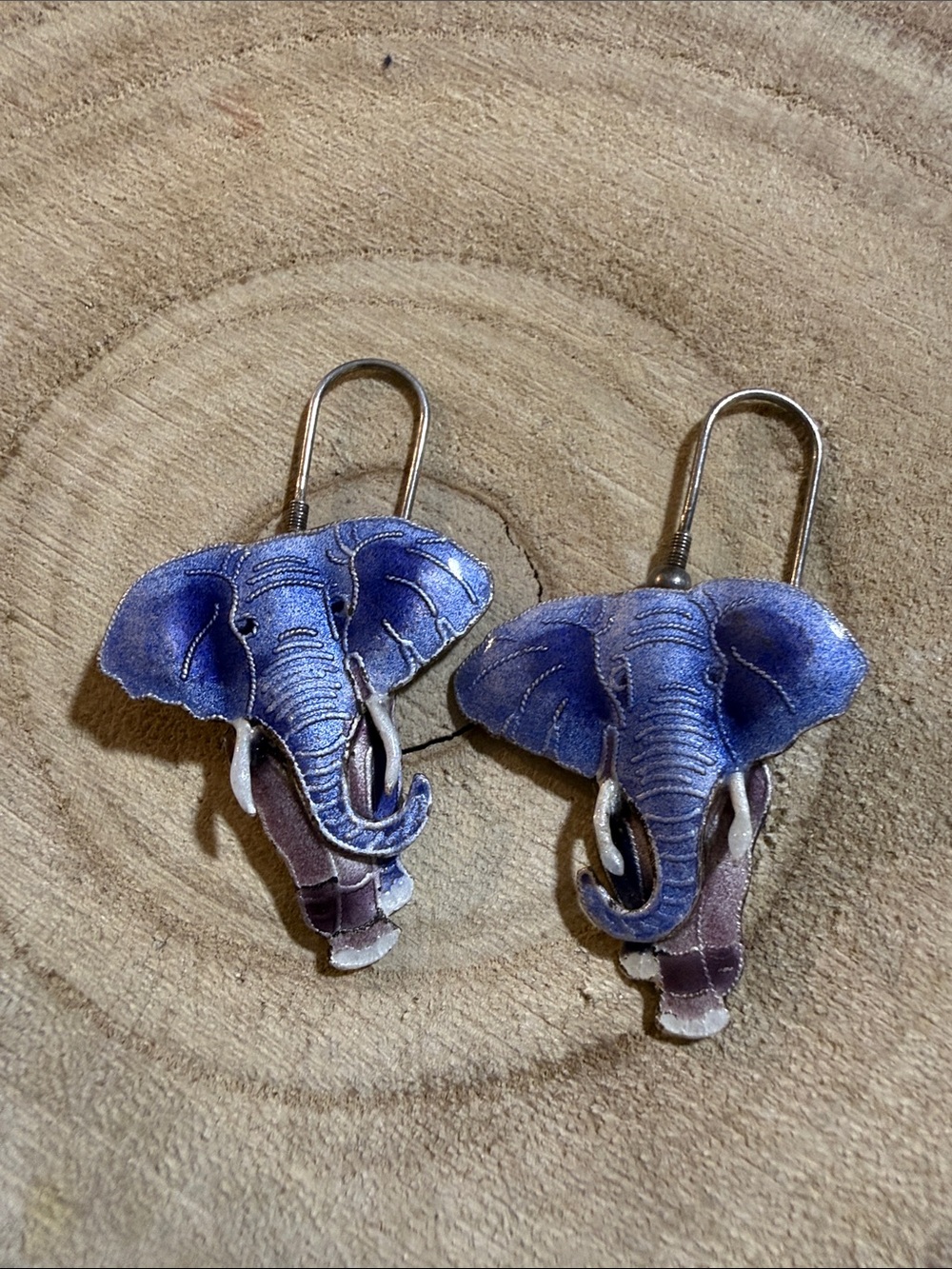 Zarah Zarlite 2” Elephant Sterling silver & enameled Earrings purple/blue